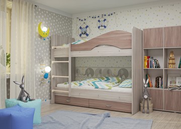 Детская кровать для девочки Мая с 2 ящиками на щитах, корпус Шимо светлый, фасад Шимо темный в Грозном
