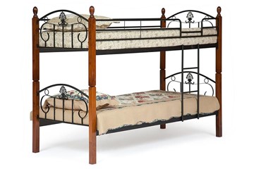 Детская кровать BOLERO двухярусная дерево гевея/металл, 90*200 см (bunk bed), красный дуб/черный в Грозном