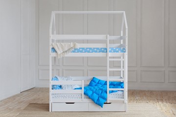 Двухэтажная детская кровать Домик с ящиками, цвет белый в Грозном