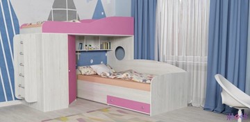 Кровать-чердак детская Кадет-2 с металлической лестницей, корпус Винтерберг, фасад Розовый в Грозном