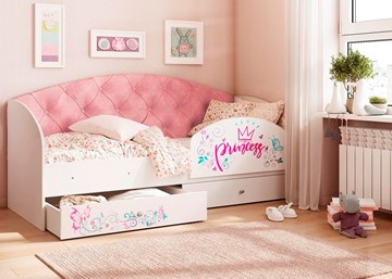 Кровать детская Эльза с бортиком, Розовый (щиты) в Грозном