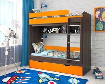 Детская 2-этажная кровать Ярофф Юниор-5, каркас Бодего, фасад Оранжевый в Грозном