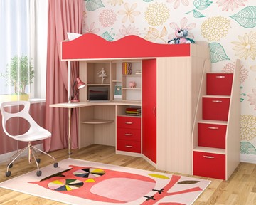 Детская кровать-шкаф Пионер-1, каркас Дуб, фасад Красный в Грозном