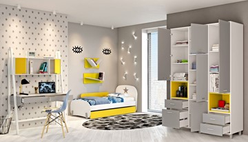 Комплект мебели для детской POLINI Kids Mirum №1 Белый / Серый / Желтый в Грозном