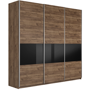 Шкаф трехдверный Е1 Широкий Прайм (ДСП / Черное стекло) 2400x570x2300, Крафт Табачный в Грозном