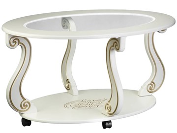 Стеклянный столик Овация-С, на колесах, слоновая кость-золото в Грозном