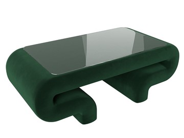Стеклянный столик в гостиную Волна, зеленый (велюр) в Грозном