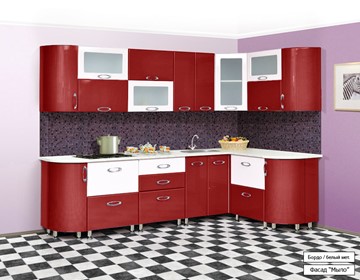 Угловая кухня Мыло 128 2700х1500, цвет Бордо/Белый металлик в Грозном