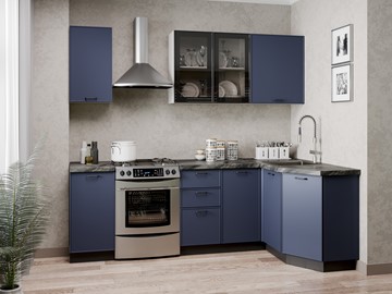 Модульный кухонный гарнитур угловой 2400 Индиго, Белый/Темно-синий в Грозном