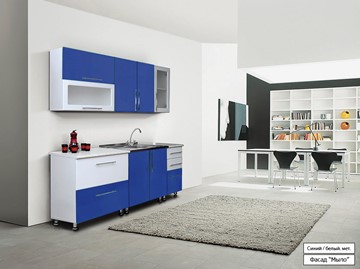 Прямой кухонный гарнитур Мыло 224 2000х718, цвет Синий/Белый металлик в Грозном