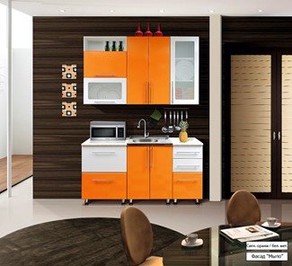 Кухонный гарнитур Мыло 224 1600х718, цвет Оранжевый/Белый металлик в Грозном