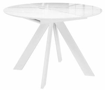 Стол кухонный раскладной раздвижной DikLine SFC110 d1100 стекло Оптивайт Белый мрамор/подстолье белое/опоры белые в Грозном