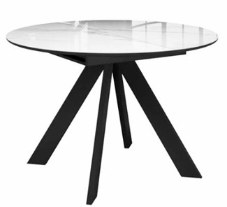 Раскладной стол раздвижной  DikLine SFC110 d1100 стекло Оптивайт Белый мрамор/подстолье черное/опоры черные в Грозном