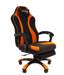 Игровое кресло CHAIRMAN GAME 35 с выдвижной подставкой для ног Ткань черная / Ткань оранжевая в Грозном