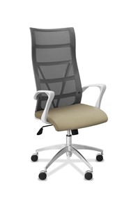 Кресло в офис Топ X белый каркас, сетка/ткань TW / серая/светло-серая в Грозном