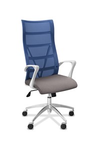 Кресло в офис Топ X белый каркас, сетка/ткань TW / синяя/серая в Грозном