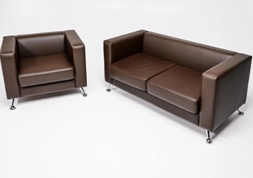 Комплект мебели Альбиони коричневый кожзам  диван 2Д + кресло в Грозном