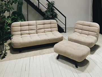 Комплект мебели Абри цвет бежевый диван + кресло +пуф пора металл в Грозном