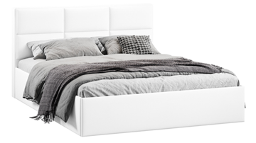 Кровать в спальню с подъемным механизмом с заглушиной Стелла тип 1 (Экокожа белая Polo) в Грозном
