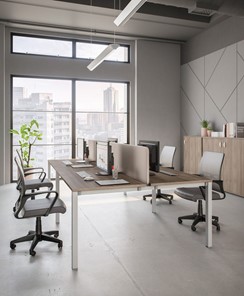 Комплект офисной мебели Комфорт КФ (дуб шамони темный) на белом металокаркасе в Грозном