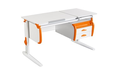 Детский стол-трансформер 1/75-40 (СУТ.25) + Tumba 3  белый/белый/Оранжевый в Грозном