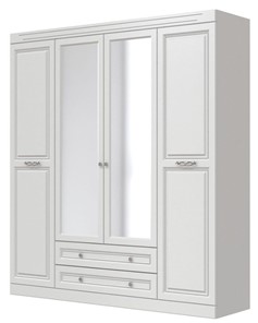 Шкаф четырехдверный в спальню Олимп ШР-4 (Белый) 2 зеркала в Грозном
