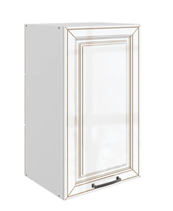 Навесной кухонный шкаф Атланта L400 Н720 (1 дв. гл.) эмаль (белый/белый глянец патина золото) в Грозном