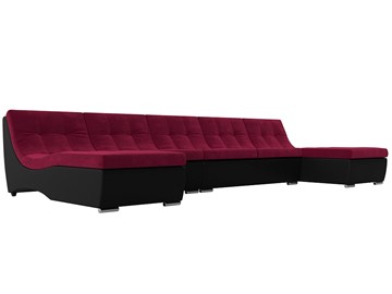 Большой П-образный диван Монреаль, Бордовый\Черный (Микровельвет\Экокожа) в Грозном