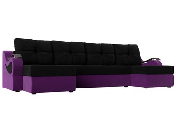 П-образный диван Меркурий П, Черный/фиолетовый (вельвет) в Грозном