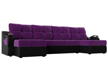 П-образный диван Меркурий П, Фиолетовый/черный (вельвет/экокожа) в Грозном