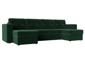 Большой П-образный диван Принстон, Зеленый\Коричневый (Велюр) боннель в Грозном