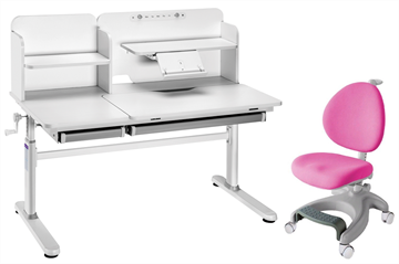 Комплект парта + кресло Iris II Grey + Cielo Pink + чехол для кресла в подарок в Грозном