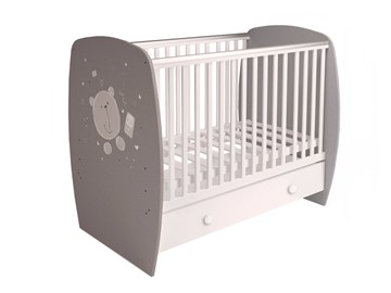 Кроватка детская с ящиком POLINI Kids French 710 TEDDY Белый / Серый в Грозном - предосмотр