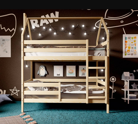 Двухэтажная детская кровать Домик, без покраски в Грозном - изображение