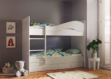 Двухъярусная кровать Мая с 2 ящиками на щитах, цвет Млечный дуб в Грозном