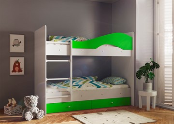 Детская 2-этажная кровать Мая с 2 ящиками на щитах, корпус Млечный дуб, фасад Салатовый в Грозном