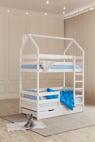 Двухэтажная детская кровать Домик с ящиками, цвет белый в Грозном - изображение 6
