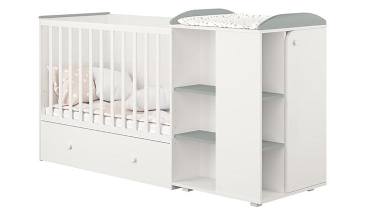 Кровать-трансформер детская с комодом POLINI Kids Ameli 800 Белый / Серый, серия AMELI в Грозном - изображение 1