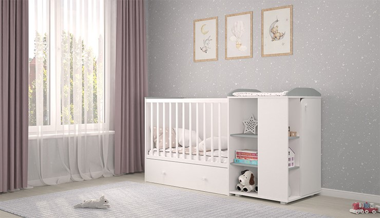 Кровать-трансформер детская с комодом POLINI Kids Ameli 800 Белый / Серый, серия AMELI в Грозном - изображение 2