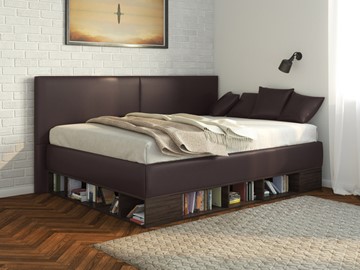 Кровать подростковая Lancaster 1, 120х200, ЛДСП венге, экокожа коричневая в Грозном