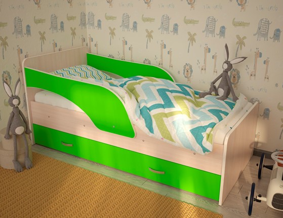 Кровать с ящиками Максимка, корпус Млечный дуб, фасад Салатовый в Грозном - изображение