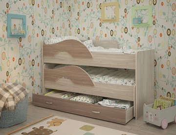 Детская двухэтажная кровать Радуга 1.6 с ящиком, корпус Шимо светлый, фасад Шимо темный в Грозном