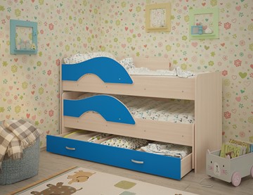 Двухэтажная детская кровать Радуга 1.6 с ящиком, корпус Млечный дуб, фасад Синий в Грозном