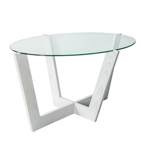Овальный столик Оникс-6, Выбеленный дуб/Прозрачное стекло в Грозном