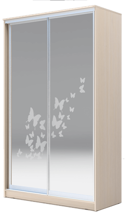 Шкаф 2-х дверный 2400х1682х420 два зеркала, "Бабочки" ХИТ 24-4-17-66-05 Ясень Дуб Млечный в Грозном - изображение