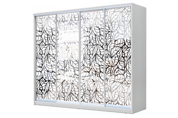 Шкаф 4-х дверный 22-24/2-6666, Пескоструйный рисунок "Лист", Белый в Грозном