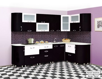 Кухонный угловой гарнитур Мыло 128 2700х1500, цвет Черный/Белый металлик в Грозном