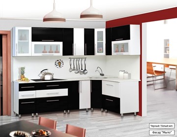 Угловая кухня Мыло 224 2600х1600, цвет Черный/Белый металлик в Грозном