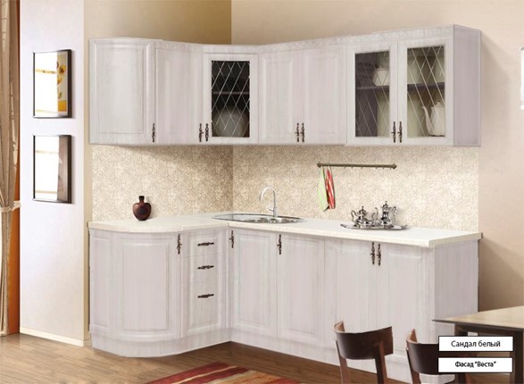 Угловой кухонный гарнитур Веста 1330х2200, цвет Сандал белый в Грозном - изображение
