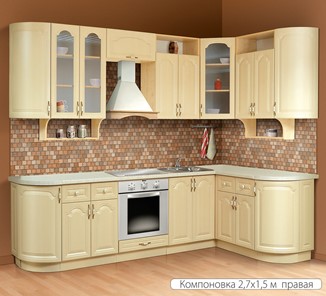 Угловой кухонный гарнитур Классика 2700х1500, цвет Дуб беленый в Грозном